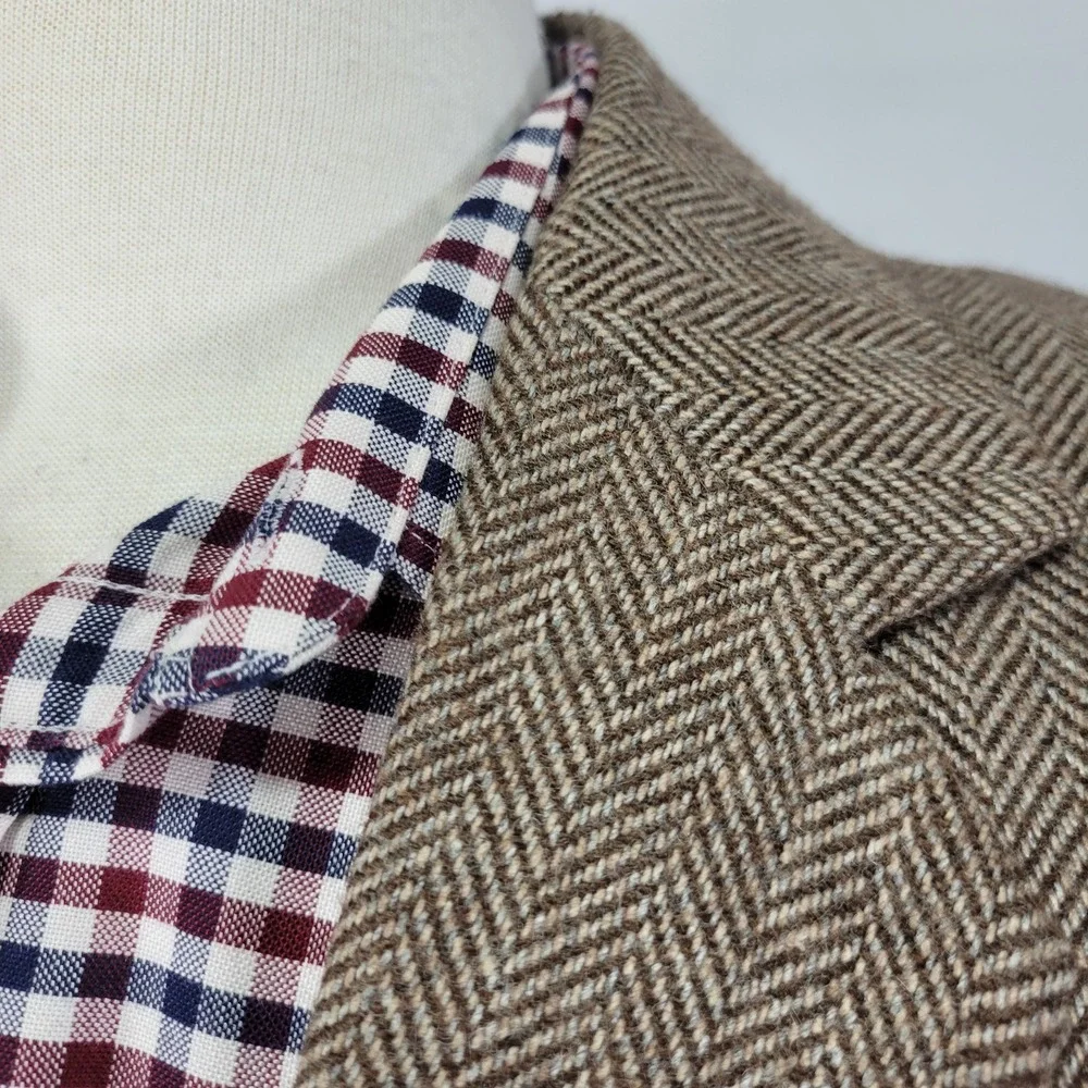 Joe Namath Men's Tweed Sport‎ Coat Blazer Brown Herringbone Polyester Wool 42S
